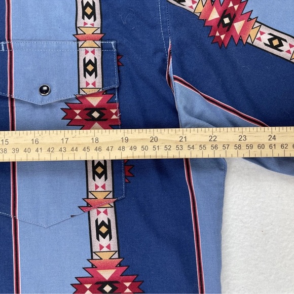 Vintage Wrangler Brushpopper Shirt Mens M Pearl Snap Aztec Southwestern Cowboy - Picture 6 of 11